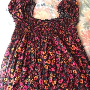 Wild Fable Women's Floral Puff Short Sleeve Smocked Dress Pink & Orange